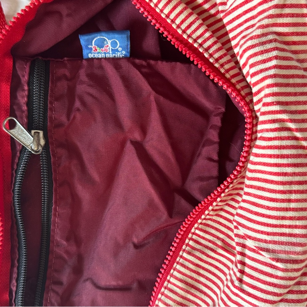 Vintage OP Ocean Pacific Red Striped Women’s Shoulder Sling Tote Bag Surfer Girl - Picture 7 of 15